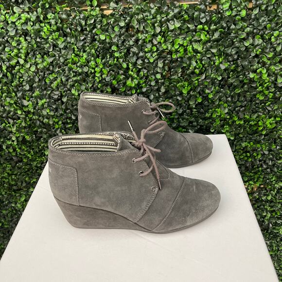 TOMS, Grey Suede Leather Wedge Booties, Women’s Size 11 - Picture 3 of 7
